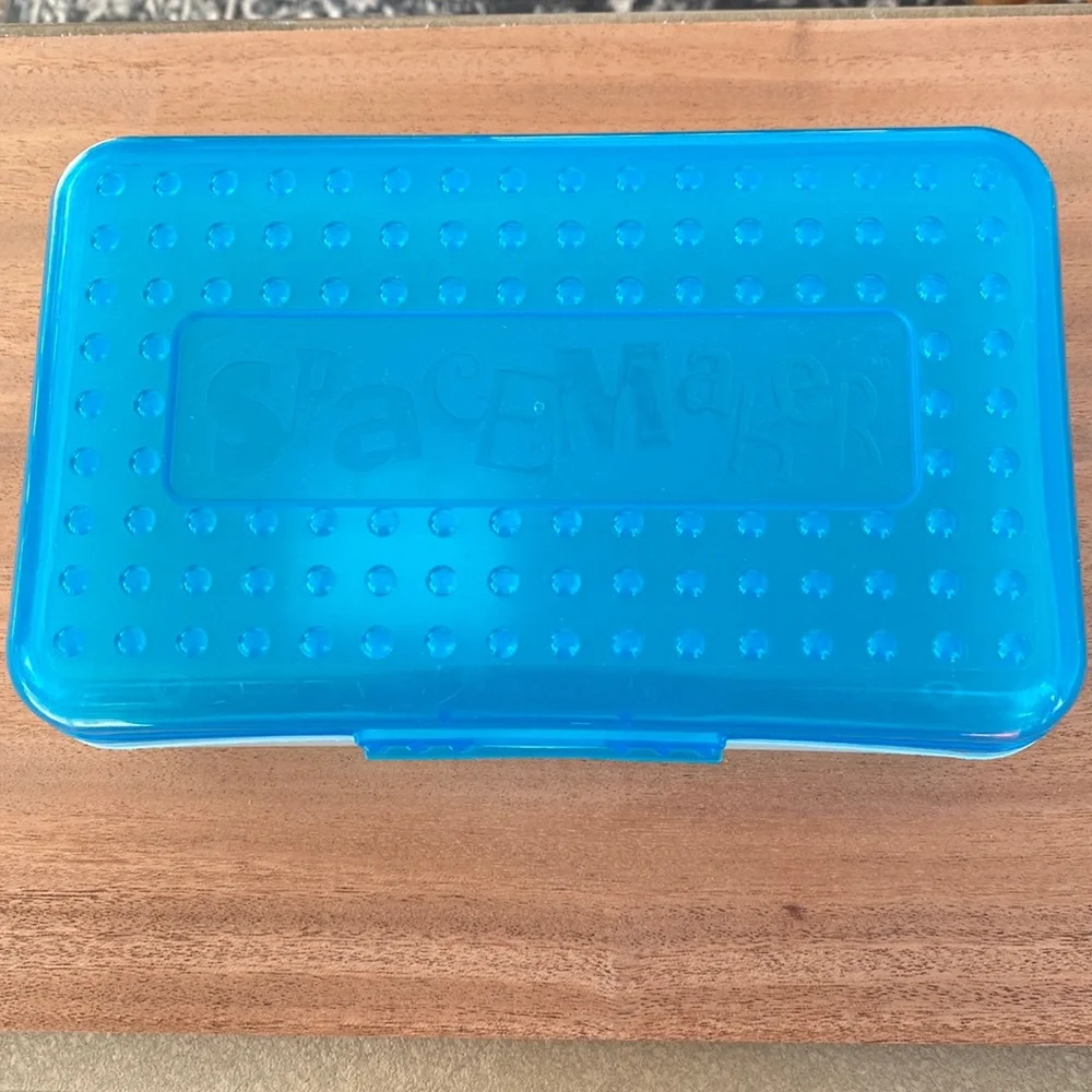Vintage 90’s Blue Spacemaker Pencil Box Storage Container Organizer